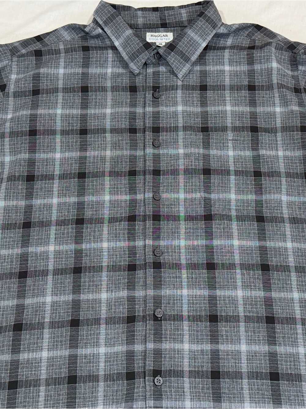 Haggar Cool 18 Tech Mens XXL Grey Plaid Button Up Camp Shirt Lightweight